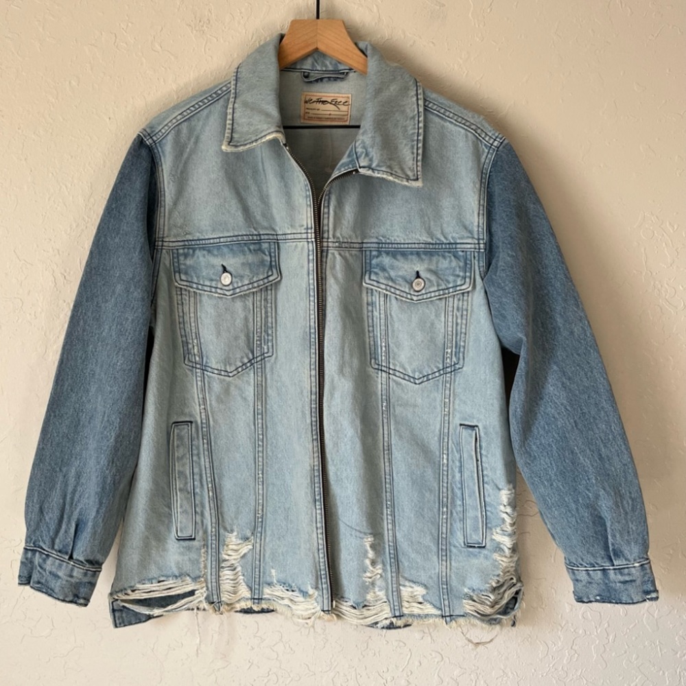 NEW Free People Denim Jacket Raw Edge Front S - Picture 15 of 15